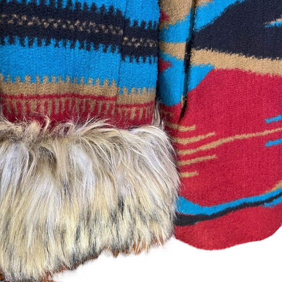 Tasha Polizzi Aztec penny lane afghan blanket jacket coat fur medium - Picture 6 of 7